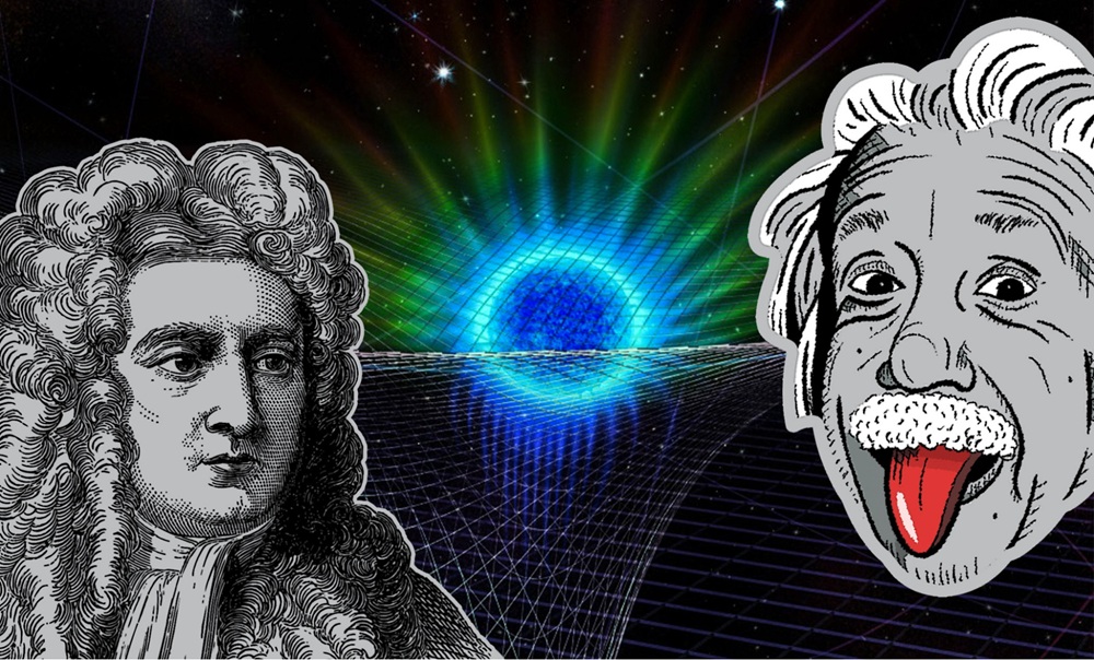 Hình minh họa Định luật Newton và Thuyết tương đối Einstein đối lập