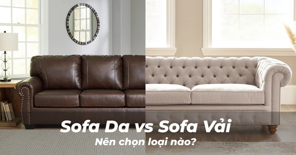 Hình ảnh so sánh trực quan giữa ghế sofa da và ghế sofa vải trong không gian nội thất