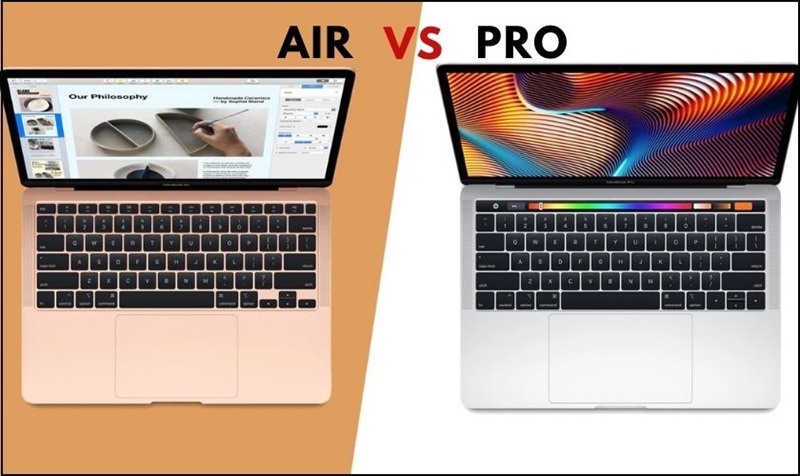 MacBook Air và MacBook Pro đặt cạnh nhau để so sánh chi tiết