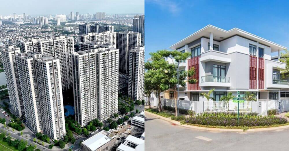 Hình ảnh so sánh giữa nhà chung cư cao tầng và nhà đất biệt lập, minh họa hai phong cách sống khác nhau