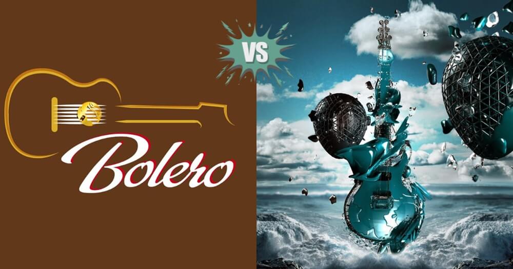 So sánh nhạc Bolero trữ tình với nhạc trẻ hiện đại qua hình ảnh đàn guitar và biểu tượng điện tử