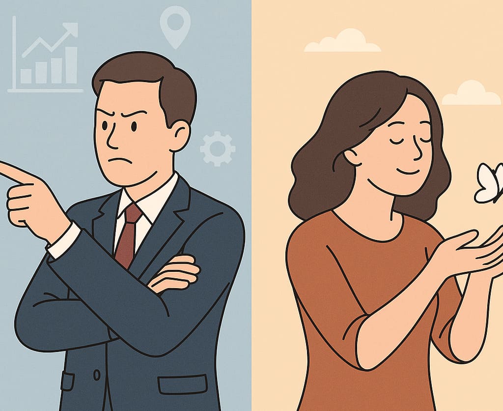 Hình minh họa sự đối lập giữa người kiểm soát và người dễ buông bỏ